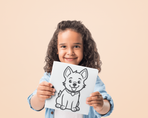 EnadL Mockup Girl with Freebie Toddler Colouring Page